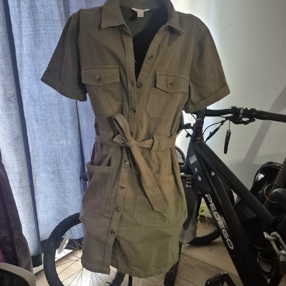 Olive Green Button-Up Dress